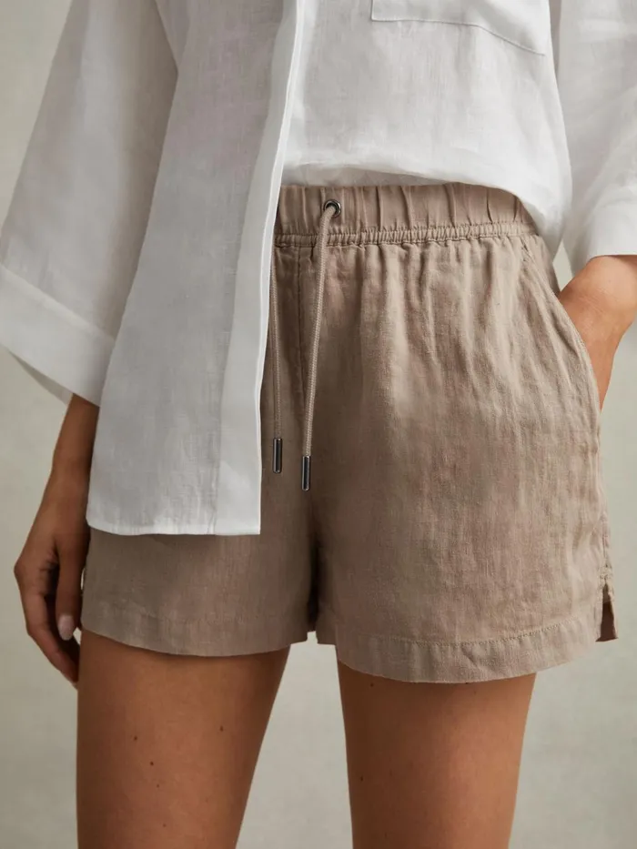 Women Reiss Shorts Cleo Linen Garment Dyed Drawstring Shorts Mink Neutral