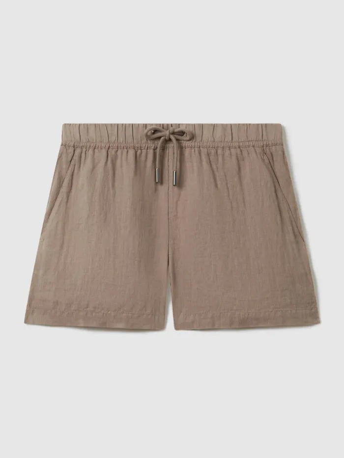 Women Reiss Shorts Cleo Linen Garment Dyed Drawstring Shorts Mink Neutral