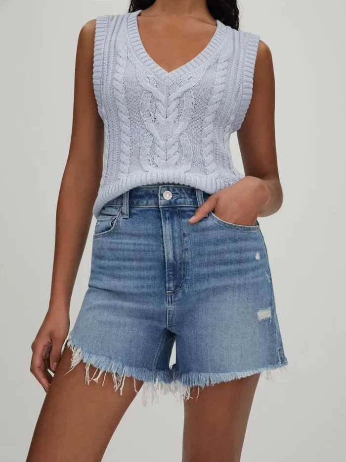 Women Reiss Shorts Raw Hem Denim Shorts Denim Blue
