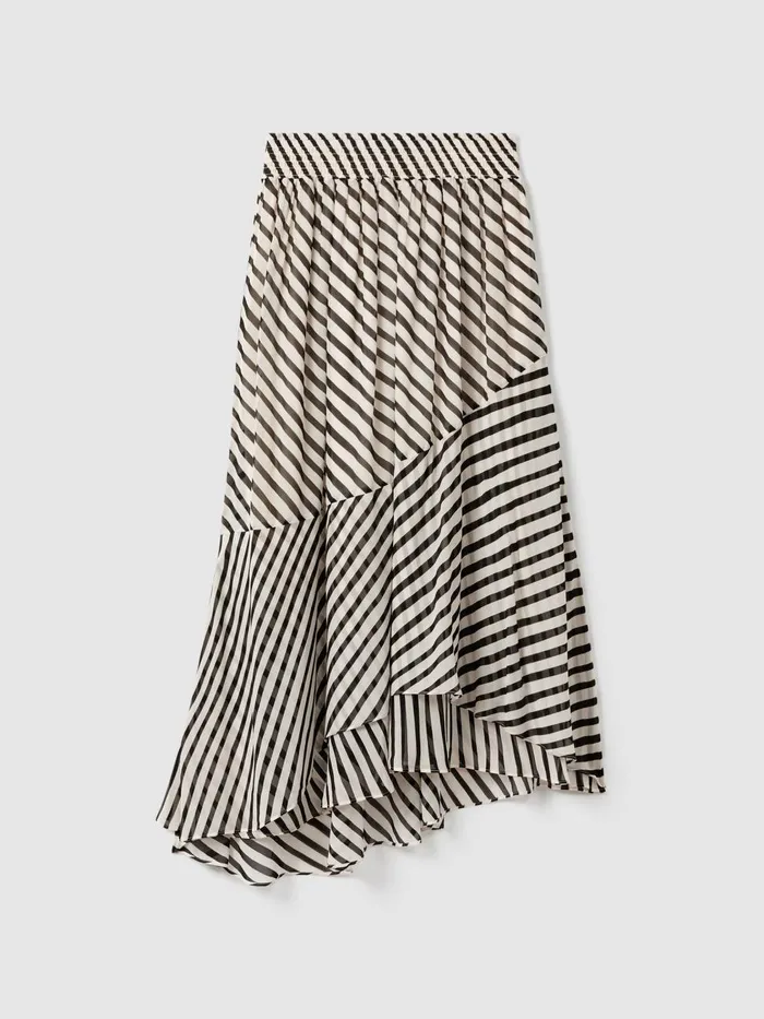 Women Reiss Skirts Dani Striped Panelled Midi Skirt Blackcream