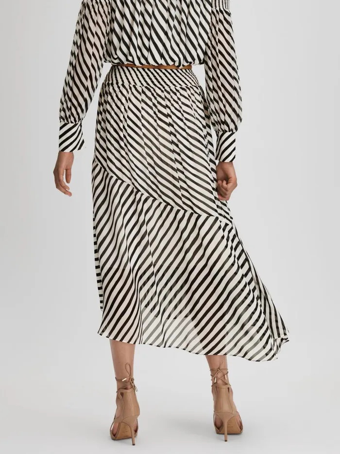Women Reiss Skirts Dani Striped Panelled Midi Skirt Blackcream