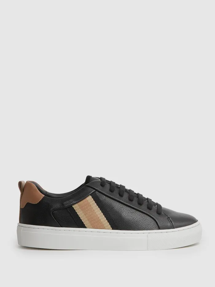 Women Reiss Sneakers Sonia Leather Side Stripe Trainers Black