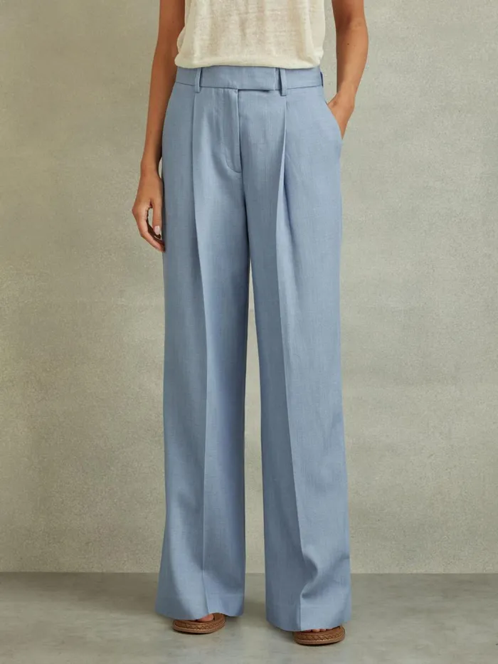 Women Reiss Suits and Tailoring June Wide Leg Suit Trousers With TENCEL Fibers Blue