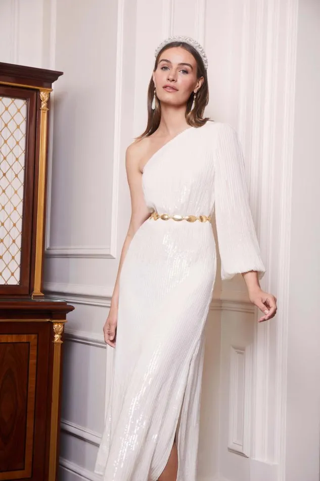 Women RIXO All Bridal Bradshaw Midi Dress Ombre Sequin Ivory