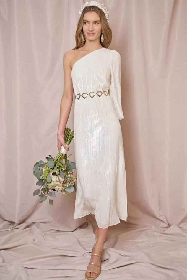 Women RIXO All Bridal Bradshaw Midi Dress Ombre Sequin Ivory