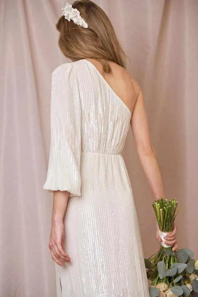 Women RIXO All Bridal Bradshaw Midi Dress Ombre Sequin Ivory