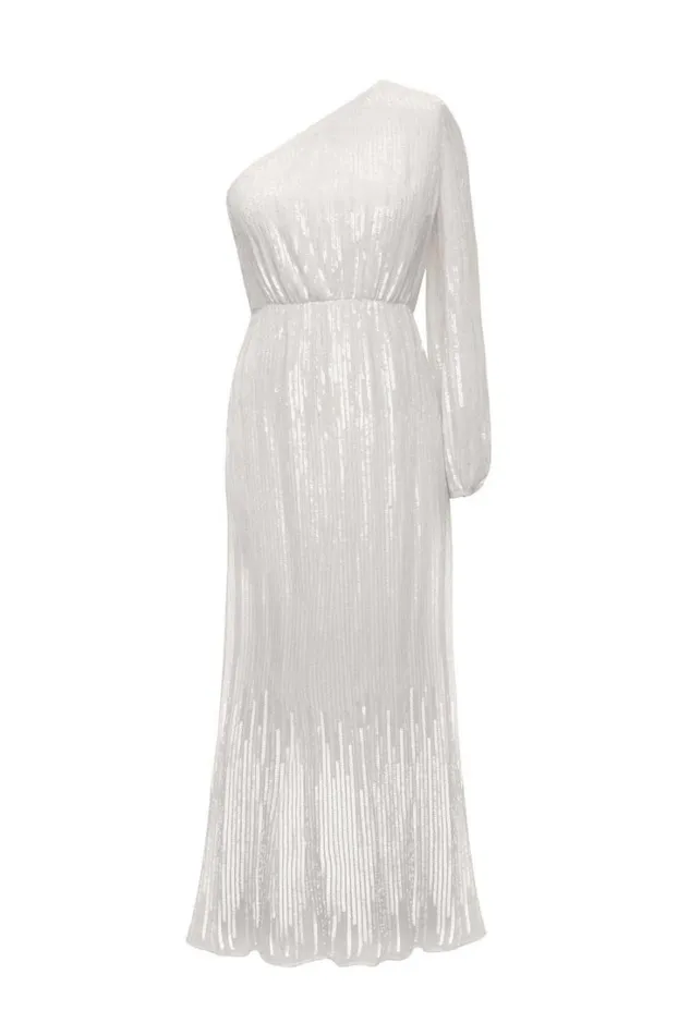 Women RIXO All Bridal Bradshaw Midi Dress Ombre Sequin Ivory