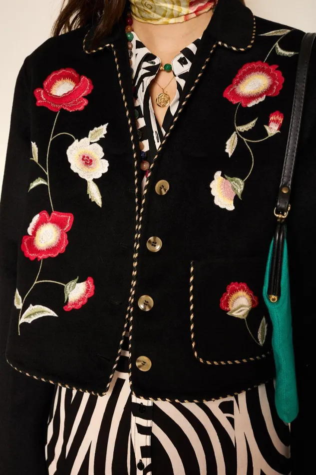 Women RIXO All Clothing Sunday Embroidered Jacket Poppy Embroidery Black