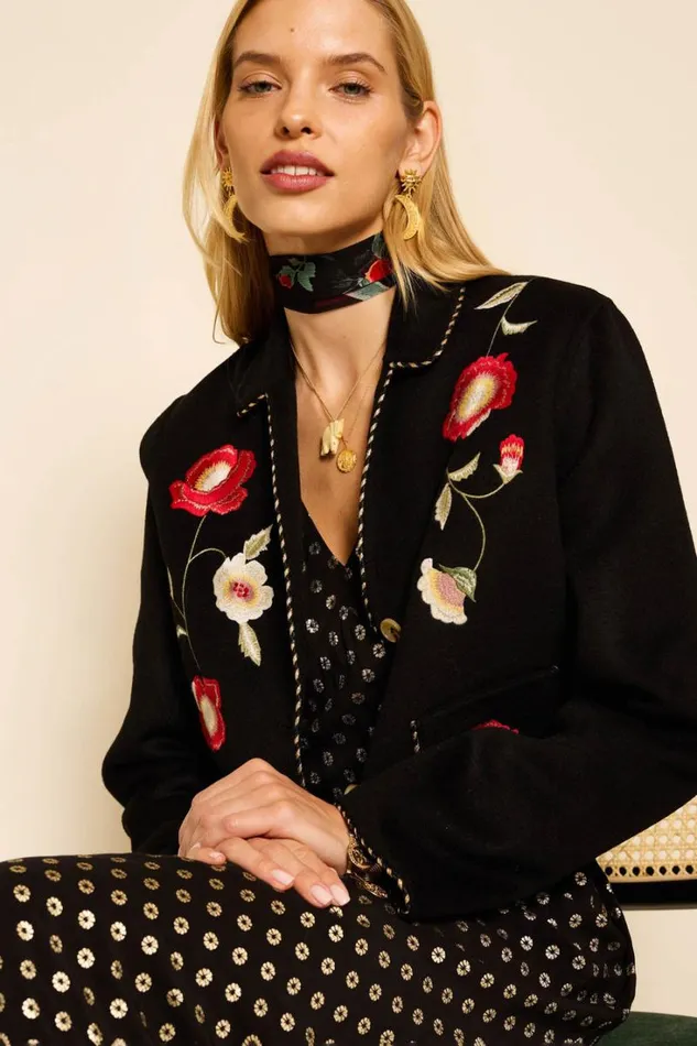 Women RIXO All Clothing Sunday Embroidered Jacket Poppy Embroidery Black