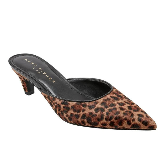 Women Rosaly Heeled Mule Leopard Marc Fisher Mules and Slides
