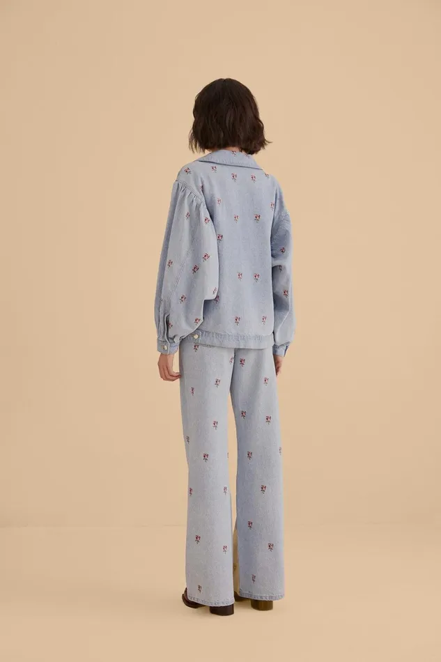 Women Rose Embroidered Denim Pants Denim FARM Rio Pants Women Rose Embroidered Denim Pants Denim FARM Rio Pants