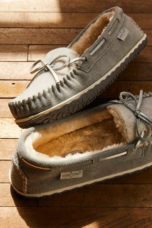 Women Slippers Free People Minnetonka Tilia Moccasin Slippers Ice Grey