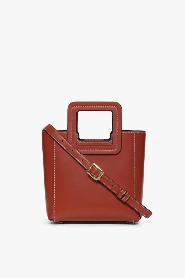 Women STAUD Crossbody MINI SHIRLEY LEATHER BAG COGNAC