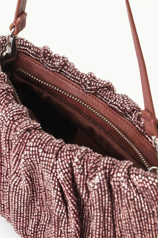 Women STAUD Shoulder BEADED BEAN BAG MAHOGANY Women STAUD Shoulder BEADED BEAN BAG MAHOGANY