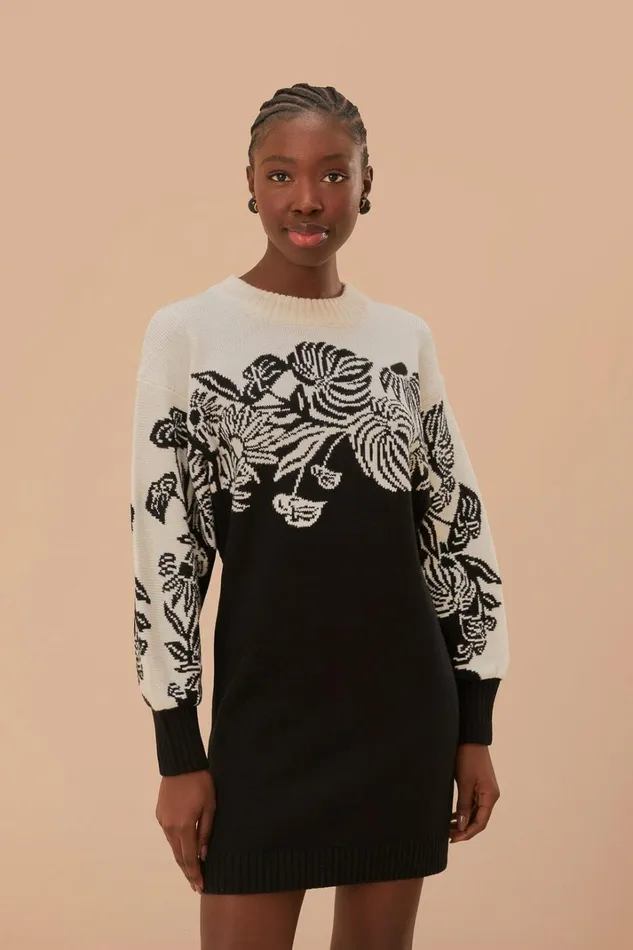 Women Surreal Garden Knit Sweaterdress Surreal Garden Black FARM Rio Sweaters and Sweatshirts