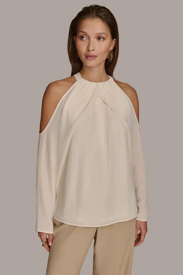 Women Sweaters And Tops Donna Karan COLD SHOULDER TOP Ivory