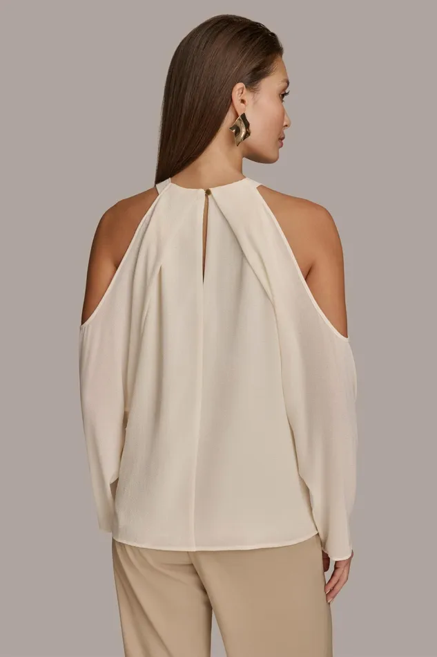 Women Sweaters And Tops Donna Karan COLD SHOULDER TOP Ivory
