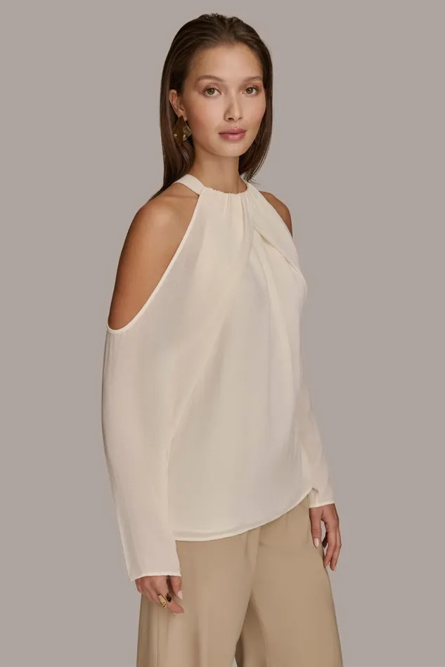 Women Sweaters And Tops Donna Karan COLD SHOULDER TOP Ivory