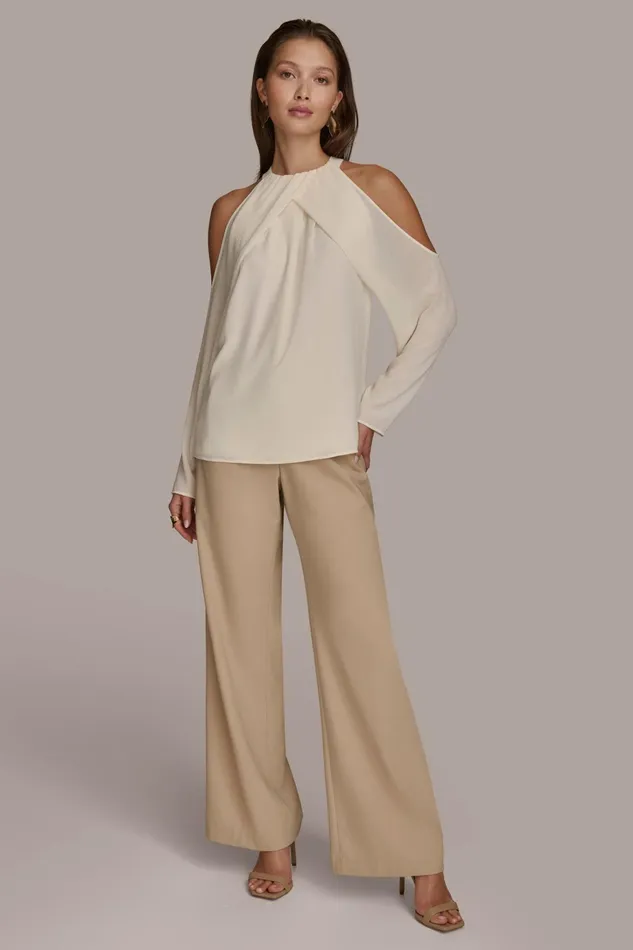 Women Sweaters And Tops Donna Karan COLD SHOULDER TOP Ivory