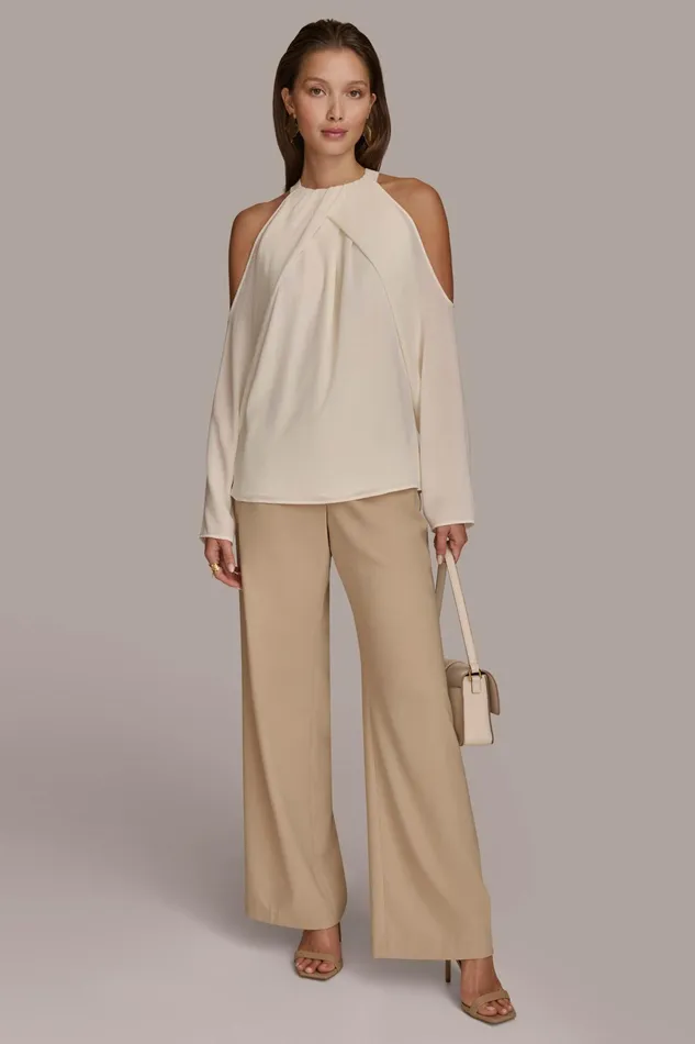 Women Sweaters And Tops Donna Karan COLD SHOULDER TOP Ivory