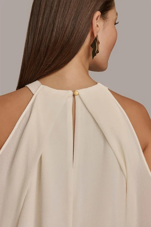 Women Sweaters And Tops Donna Karan COLD SHOULDER TOP Ivory