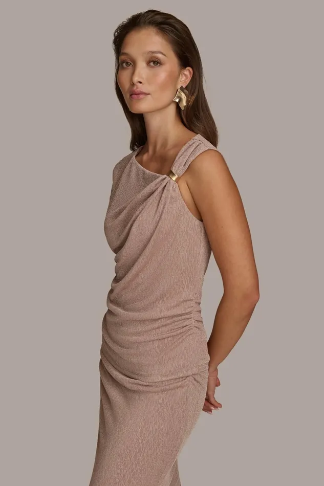 Women Sweaters And Tops Donna Karan CRINKLE SHOULDER HARDWARE TOP Mink