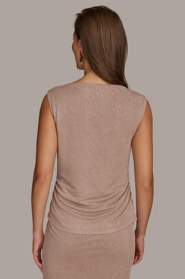 Women Sweaters And Tops Donna Karan CRINKLE SHOULDER HARDWARE TOP Mink