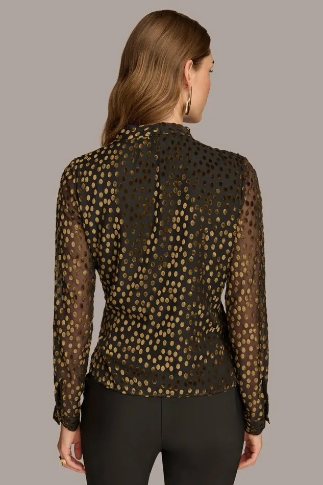 Women Sweaters And Tops Donna Karan FAUX WRAP BURNOUT Blackgold Multi