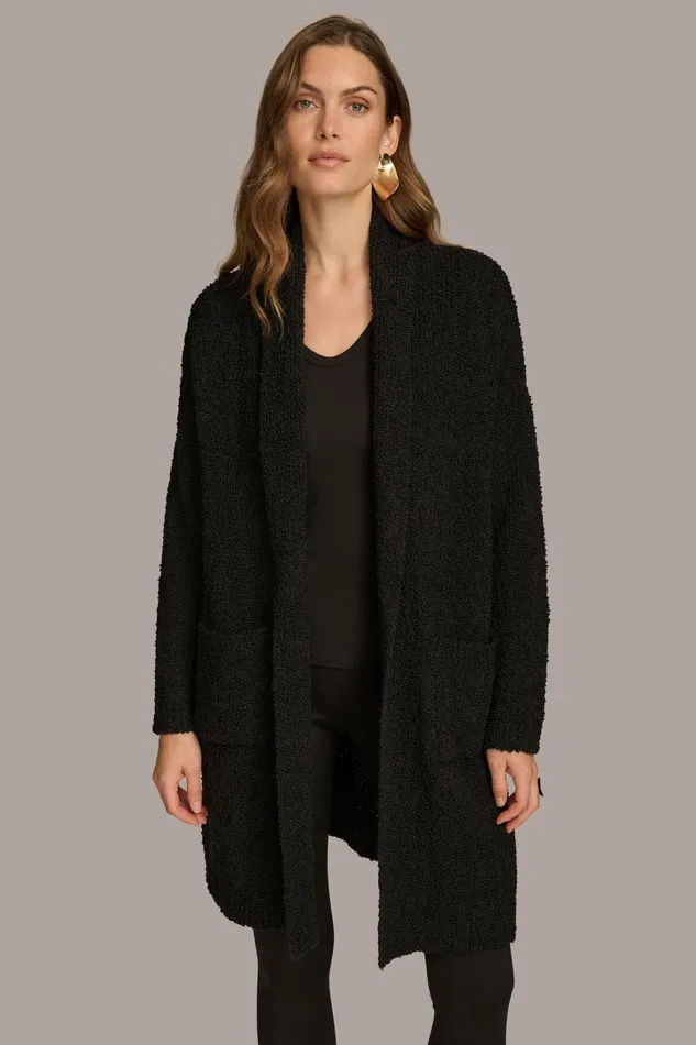 Women Sweaters And Tops Donna Karan LONG OPENFRONT CARDIGAN Black
