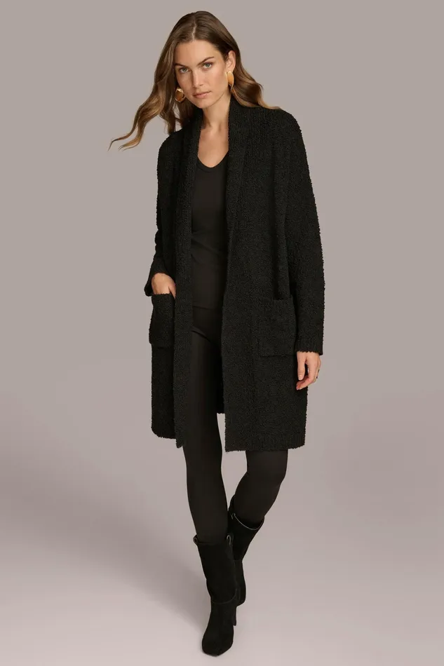 Women Sweaters And Tops Donna Karan LONG OPENFRONT CARDIGAN Black