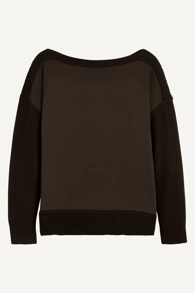 Women Sweaters And Tops Donna Karan MIXED STITCH BOATNECK SWEATER Black