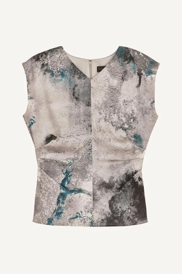 Women Sweaters And Tops Donna Karan PRINTED CAP SLEEVE WITH DARTS Peacock Blue