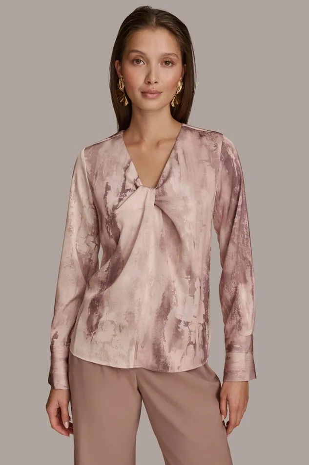 Women Sweaters And Tops Donna Karan TWIST NECK BLOUSE Mink Multi