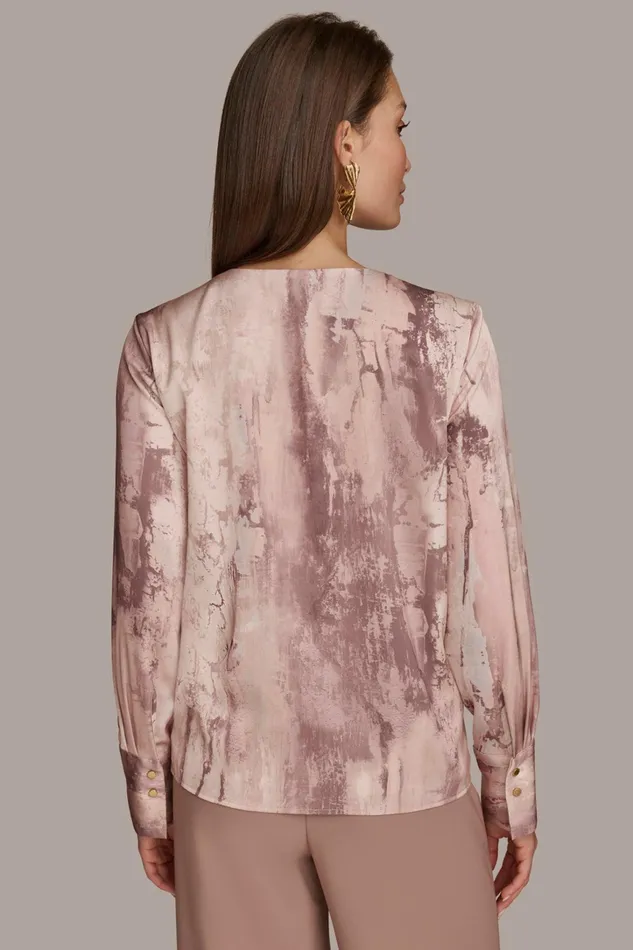Women Sweaters And Tops Donna Karan TWIST NECK BLOUSE Mink Multi
