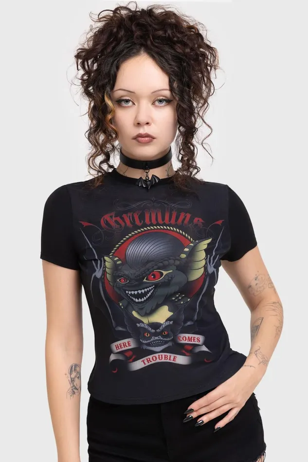 Women TShirts and Vests Killstar Here Comes Trouble Fitted T Shirt