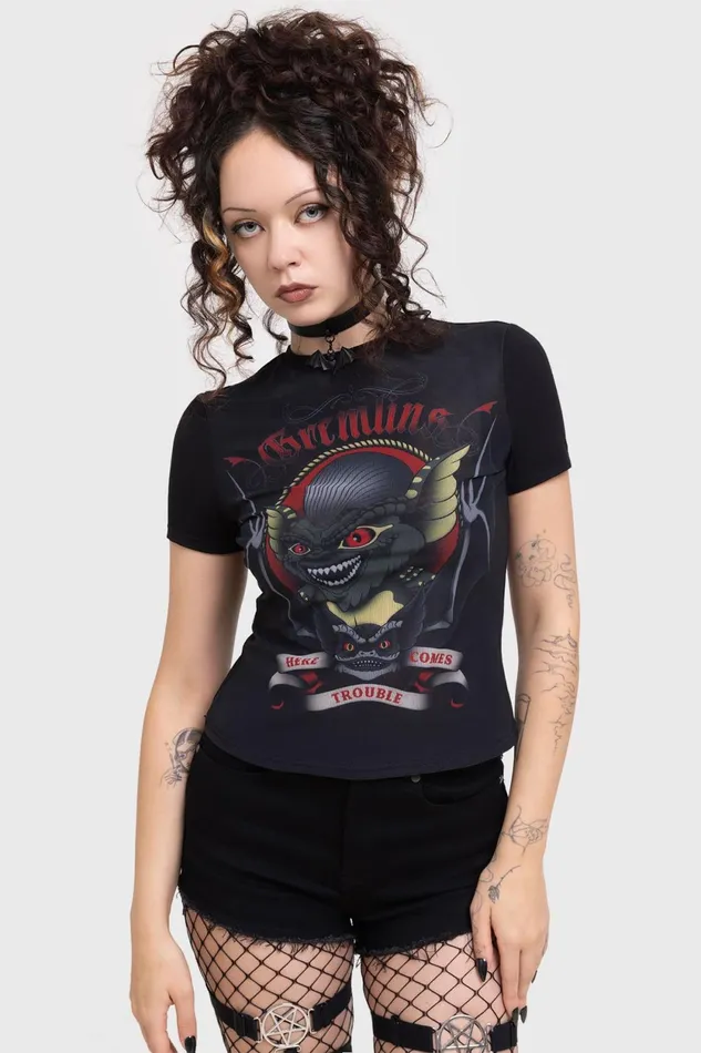 Women TShirts and Vests Killstar Here Comes Trouble Fitted T Shirt