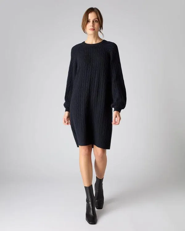 Women Women039s Crew Neck Cable Cashmere DressIn Navy Blue Navy Blue NPeal Dresses and Skirts