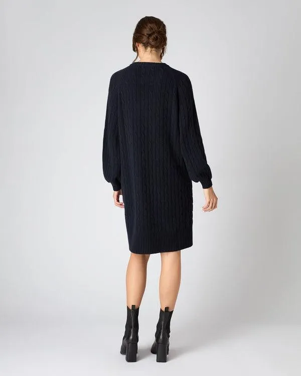 Women Women039s Crew Neck Cable Cashmere DressIn Navy Blue Navy Blue NPeal Dresses and Skirts