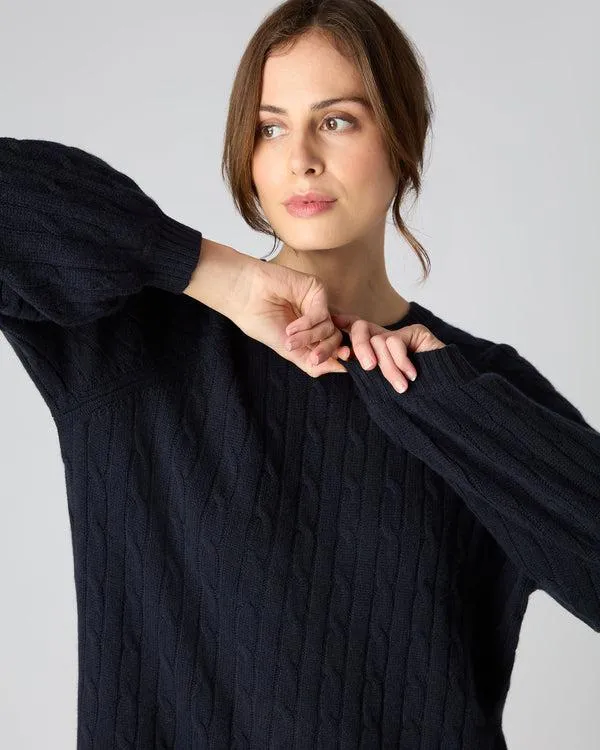 Women Women039s Crew Neck Cable Cashmere DressIn Navy Blue Navy Blue NPeal Dresses and Skirts