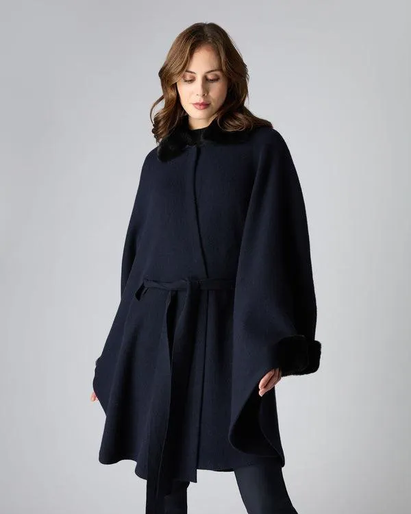 Women Women039s Rex Trim Belted Cashmere CapeIn Navy Blue Navy Blue NPeal Capes and Ponchos Women Women039s Rex Trim Belted Cashmere CapeIn Navy Blue Navy Blue NPeal Capes and Ponchos