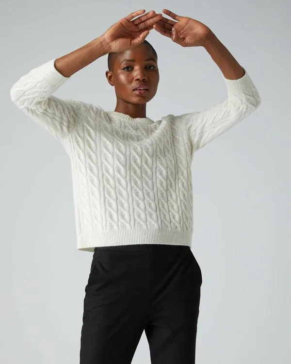 Women Women039s Round Neck Cable Cashmere SweaterIn New Ivory White New Ivory White NPeal Round Necks Women Women039s Round Neck Cable Cashmere SweaterIn New Ivory White New Ivory White NPeal Round Necks