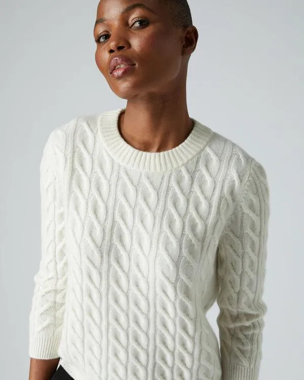 Women Women039s Round Neck Cable Cashmere SweaterIn New Ivory White New Ivory White NPeal Round Necks