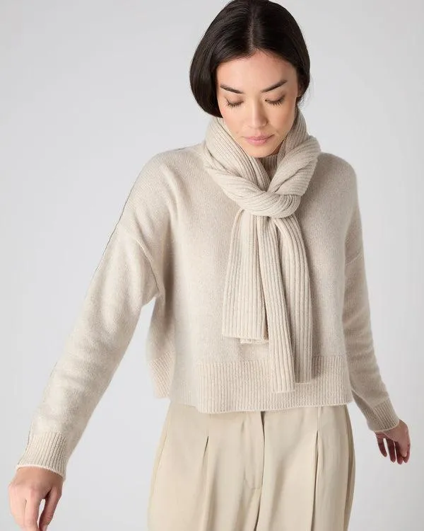 Women Women039s Short Ribbed Cashmere Scarf With LurexIn Ecru White Sparkle Ecru White Sparkle NPeal Cashmere Scarves