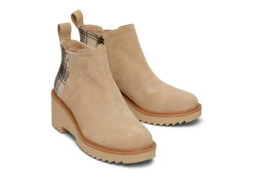 Women WomenMaude Oatmeal Suede With Plaid Wedge Boot Biscotti Suede TOMS Exclusives