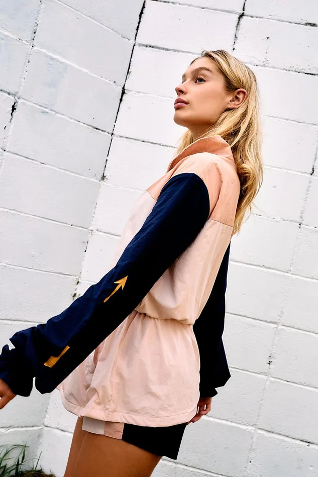 Women Workout Tops Free People Colour Block Yoko Jacket Pink