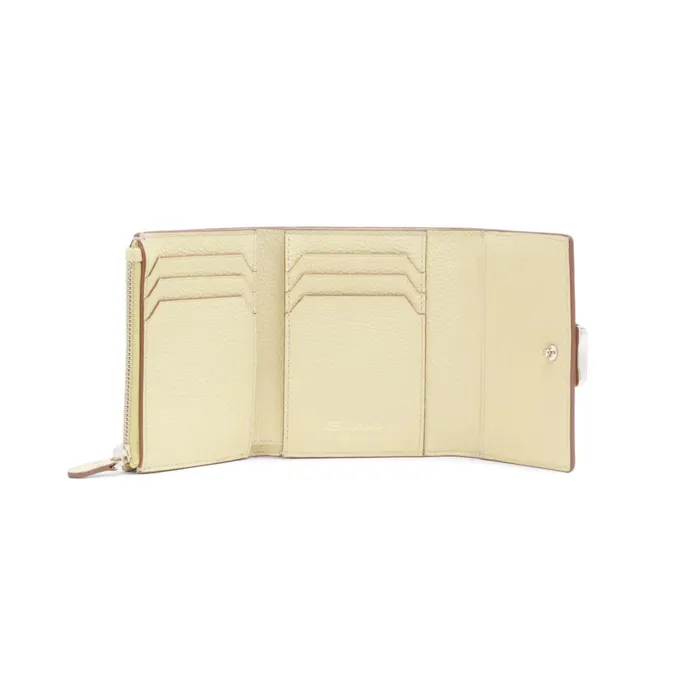 Women Yellow Tumbled Leather Wallet With Coin Pocket Santoni Small Leather Goods