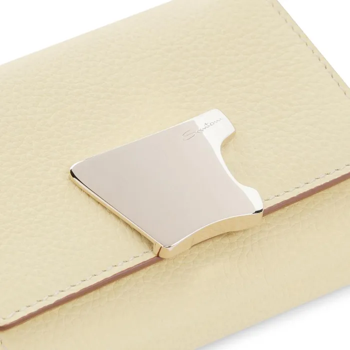 Women Yellow Tumbled Leather Wallet With Coin Pocket Santoni Small Leather Goods