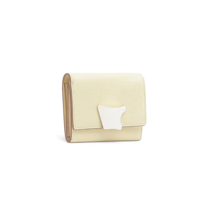 Women Yellow Tumbled Leather Wallet With Coin Pocket Santoni Small Leather Goods