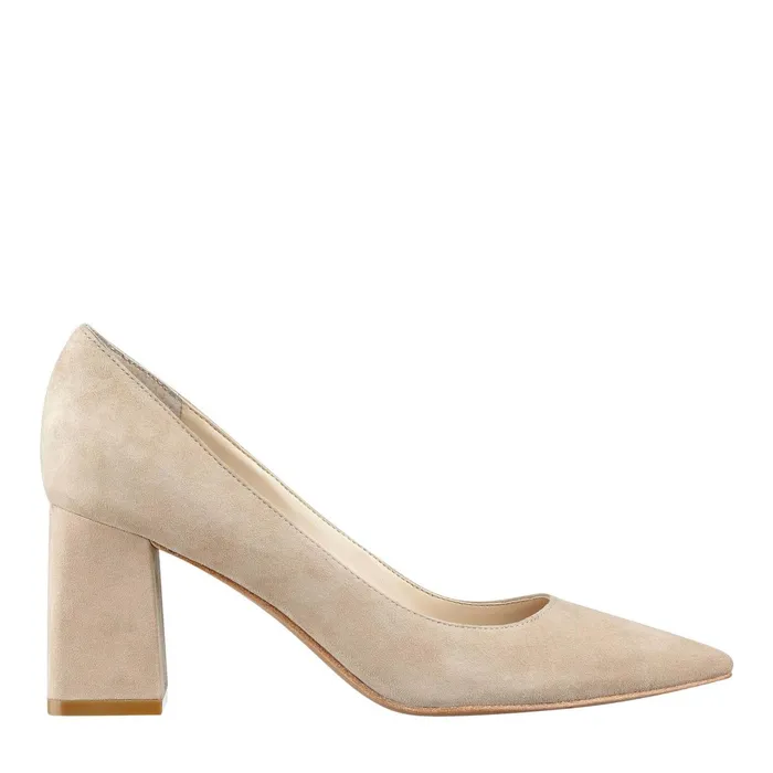 Women Zala Block Heel Pointy Toe Pump Natural Suede Marc Fisher Heels and Pumps