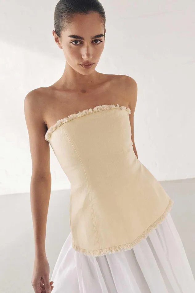 ZAHARA LEMON LINEN FRINGED TOP Women DISSH Tops